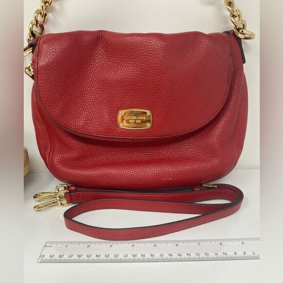 Michael Kors Cherry Red Gold Chain Handles Leather Purse - Picture 3 of 14